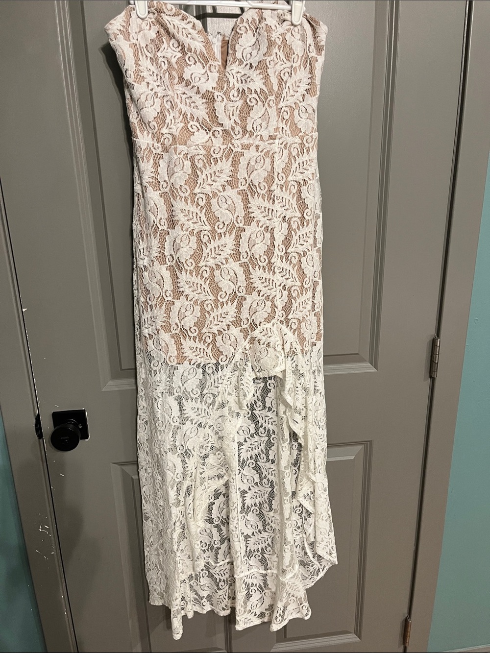 DO+BE White Lace Overlay Dress with Nude Slip